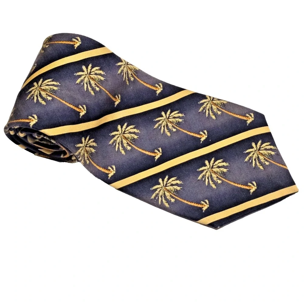 Tommy‎ Bahama Vintage Silk Necktie Palm Tree Blue Stripe Wide 58.1